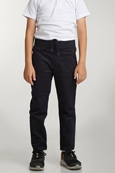 ASAF OKUL PANTOLONU - Lycra Ribbed All Elastic Children's Trousers Navy Blue