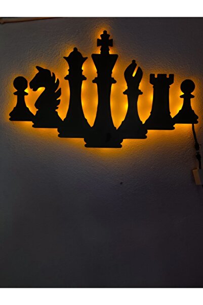 dekoraven Satranç Led Işıklı Ahşap Dekoratif Tablo