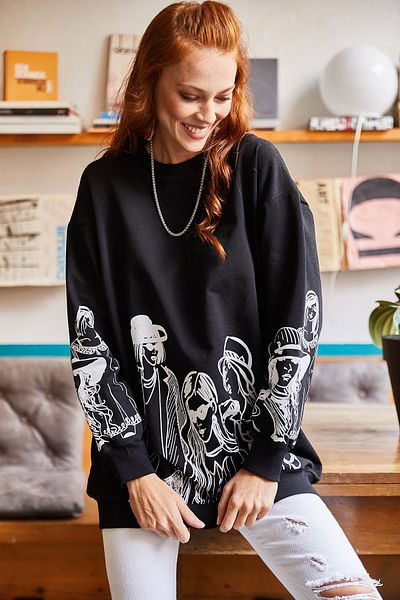 Olalook Dámská černá oversize mikina SWT-19000452