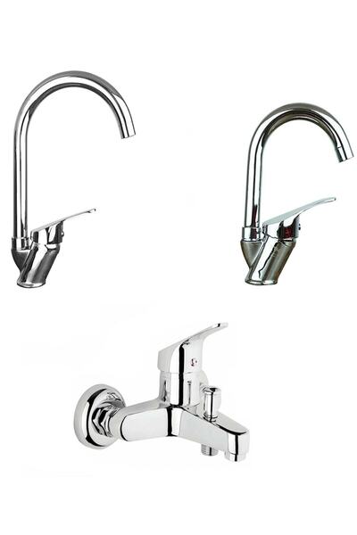 KCA ARMATÜR Kca Banyo Mutfak Lavabo Bataryası Musluğu Çeşmesi Üç'lü Set Çift ...
