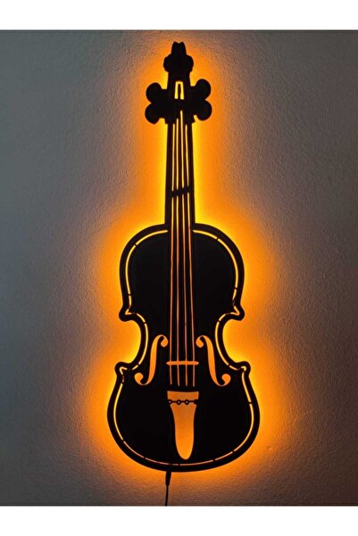 dekoraven Keman Led Işıklı Ahşap Dekoratif Tablo