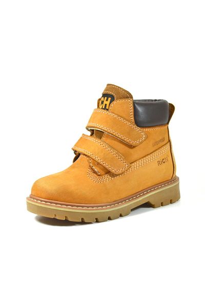 Rich 402 Cizme ortopedice pentru băieți din piele naturală uleiată cu velcro galben
