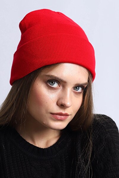 CosmoOutlet Μονόχρωμο Basic Folded Γυναικείο Κόκκινο Μπερέ