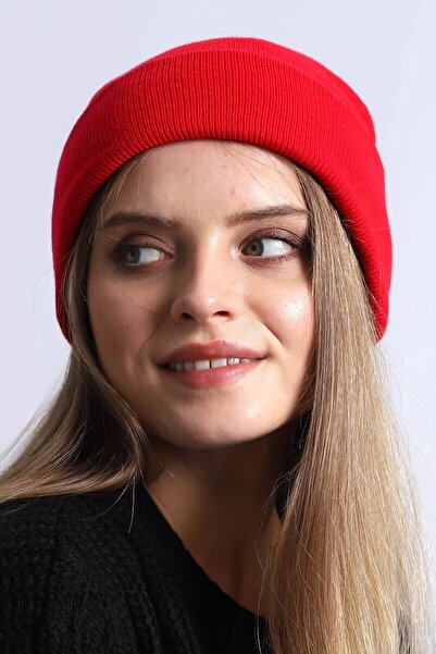 CosmoOutlet Μονόχρωμο Basic Folded Γυναικείο Κόκκινο Μπερέ