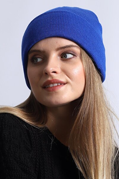 CosmoOutlet Solid Color Basic Folded Women's Saks Blue Color Beret