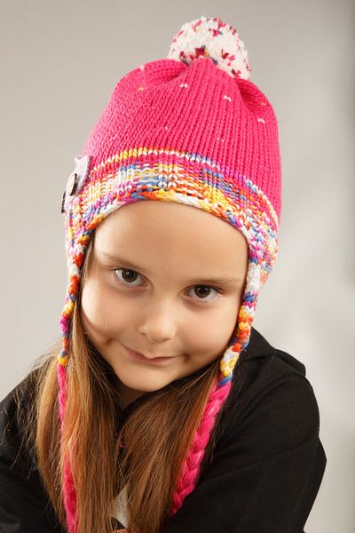 Dragora Girl's Beanie Wool Blended Knitted String with Car Detail Pink - Rainbow Standard Size