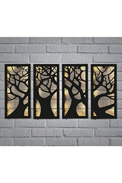 Genel Markalar Peri Ledli Duvar Süsü Ahşap 16x34 Tablo Gece Lamba Antre Hol E...