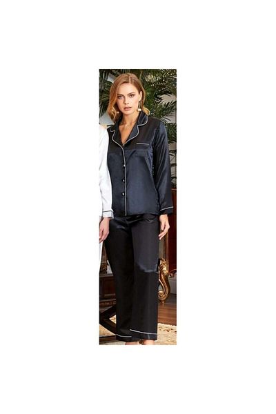 Jeremi 6526 Dowry Silk Satin Pajama Set - Black