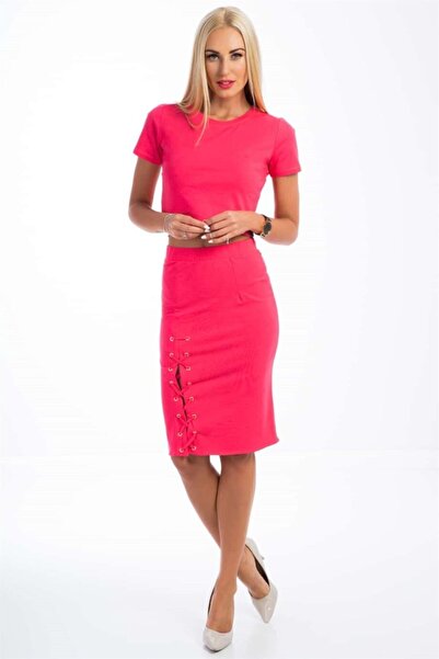 fasardi Yırtmaçlı Kuşgözü Detaylı Etek Ve Crop Tshirt Kadın Ikili Takım