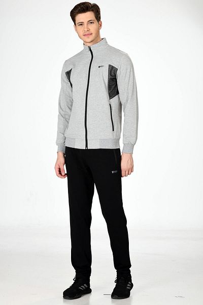 Marco Ferry Gray Melange Men's Half Turtleneck Zipper Tracksuit (19153)