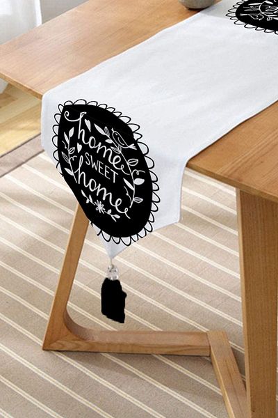 Realhomes Home Sweet Home Designed Decorative Tasseled Chenille Triangle Runner