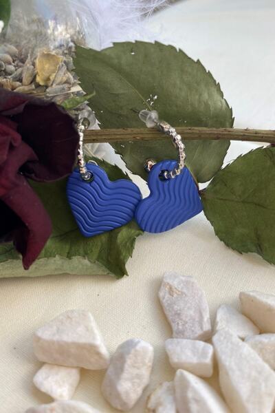 Leerybee Matte Blue Color Antiallergic Heart Earrings
