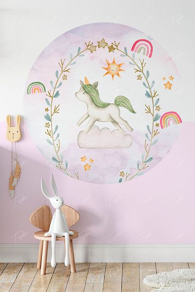 TUGİBU Αυτοκόλλητο τοίχου Unicorn στρογγυλός κύκλος
