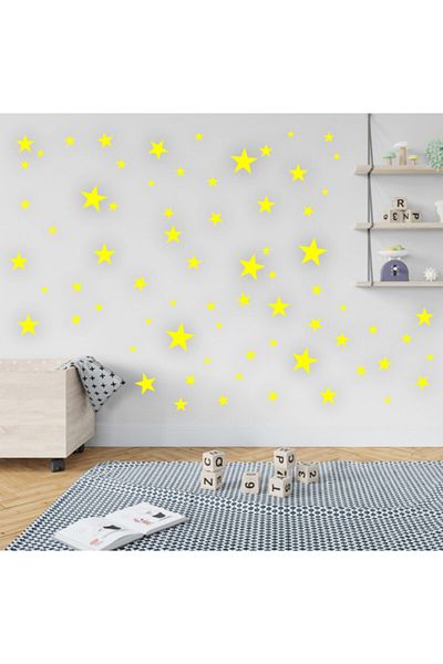 FERMAN HEDİYELİK Laser Cut Wooden Star Decoration 100 Pieces - Yellow