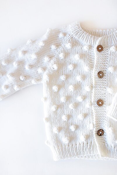 Enjoymydesign Beyaz Popcorn Pamuklu Bebek Hırkası Örgü Çocuk Hırkası Kışlık B...