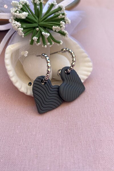 Leerybee Matte Gray Color Antiallergic Heart Earrings