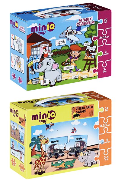 minİQ toys هيا نتعلم الحروف الأبجدية + سفاري مع المتضادات، مجموعة مكونة من قط...