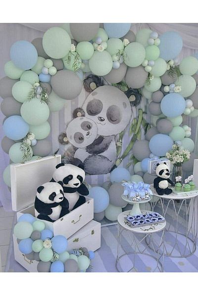 Party City 100 Pieces Blue Green Gray Pastel Balloon Special Day Concept Balloon Chain