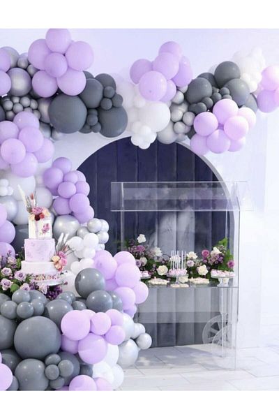 Party City Balloon Chain in Pastel Lilac, Gray and White Shades