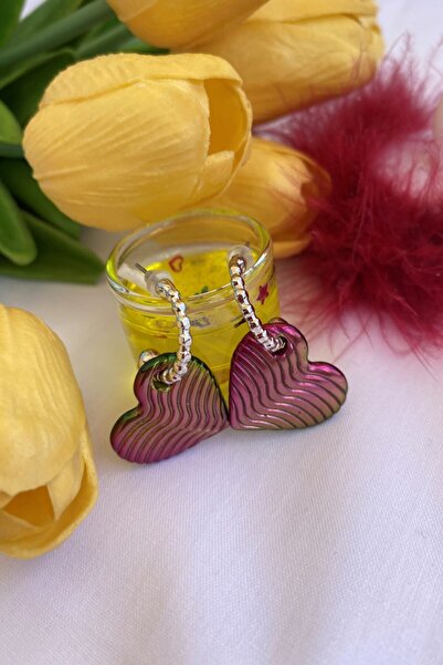 Leerybee Chrome Fuchsia&Green Color Antiallergic Heart Earrings
