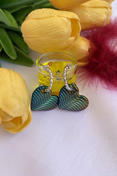 Leerybee Chrome Green & Yellow Color Antiallergic Heart Earrings
