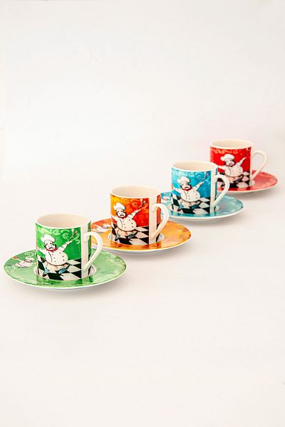 Bursa Porselen Dekor Chef Coffee Cup Set for 4 People