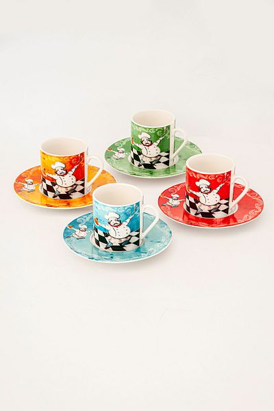 Bursa Porselen Dekor Chef Coffee Cup Set for 4 People
