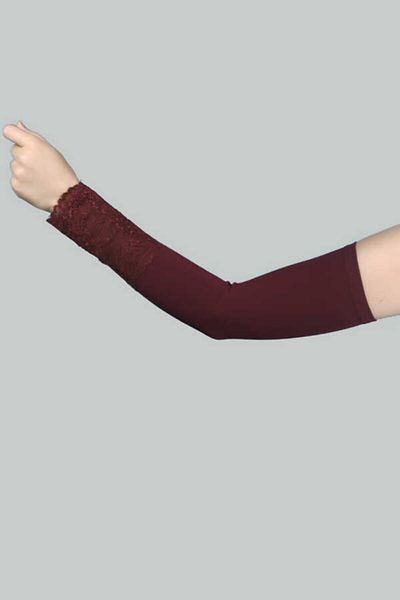 Altobeh Δαντελωτό Πρακτικό μανίκι Hijab Χτενισμένο Βαμβακερό Μανίκι Προσευχής - Claret Red