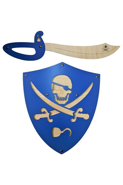 Ahtek Wooden Toy Set, Pirate Shield and Sword, Blue
