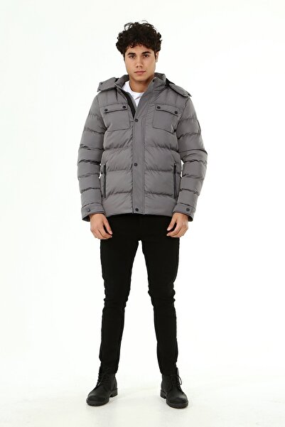 Pointback 5625 Gri Su Iticili Içi Polar Şişme Mont