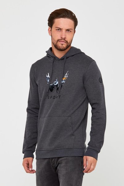 ENQUE Men's Sweat Printed Hoodie Anthracite