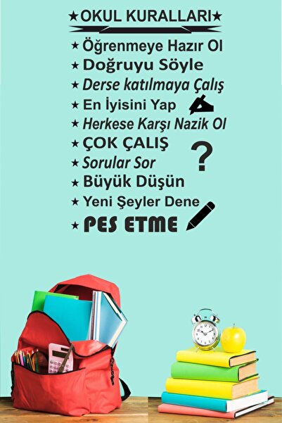 TRC TRAFİK Black School Rules Decorative Wall Sticker - 58x42 Cm