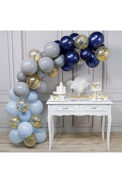 Çemrek Süs Parti Pastel and Midnight Blue Balloon Chain - 100 Balloon Chains and Pumps