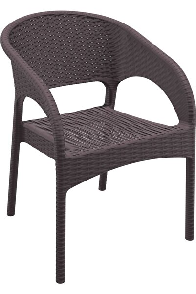 Siesta Panama Plastik Rattan Koltuk Kahverengi Balkon Bahçe Cafe Restoran