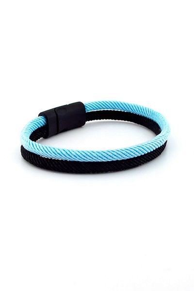 Solfera Blue Black Two Row Magnetic Clip Men's Bracelet M014f