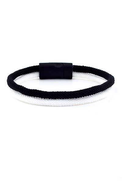 Solfera Black White Two Row Magnetic Clip Men's Bracelet M014a