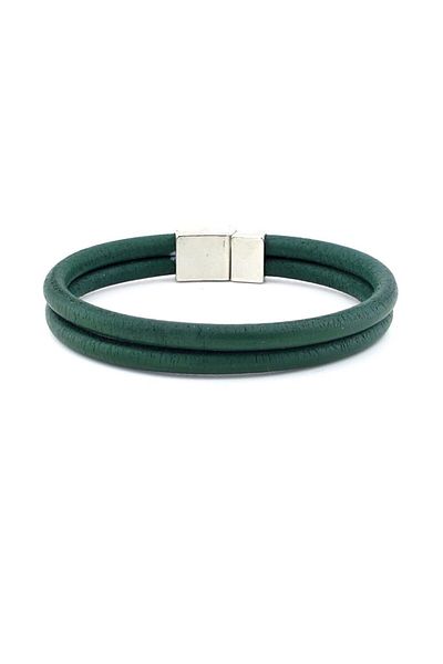 Solfera Green Real Leather Metal Magnet Two Row Bracelet M015d