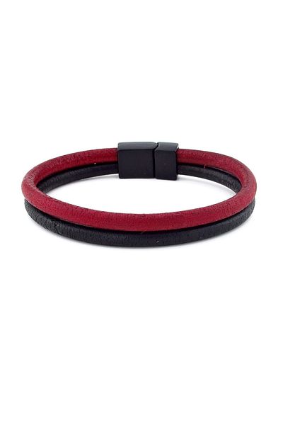Solfera Claret Red Black Original Leather Metal Magnet Bracelet M016a