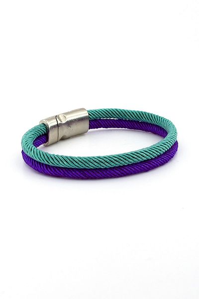Solfera Turquoise Purple Two Rows Metal Magnet Men's Bracelet M014s