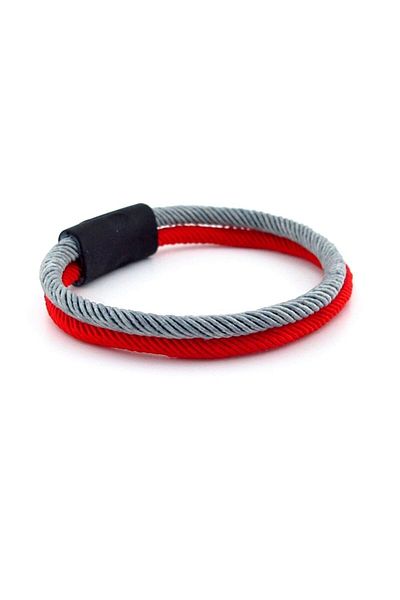 Solfera Red Gray Two Rows Metal Magnet Men's Bracelet M014n