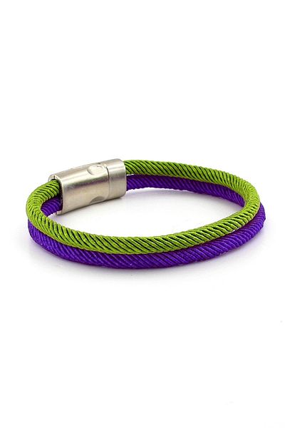 Solfera Pistachio Green Purple Two Rows Metal Magnet Men's Bracelet M014u