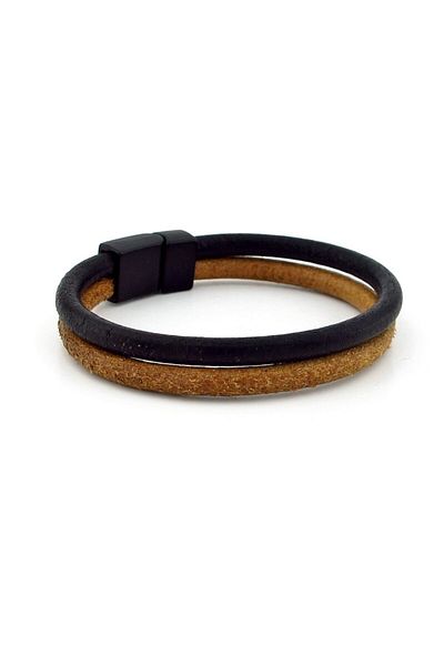 Solfera Black Tan Original Leather Metal Magnet Bracelet M016d