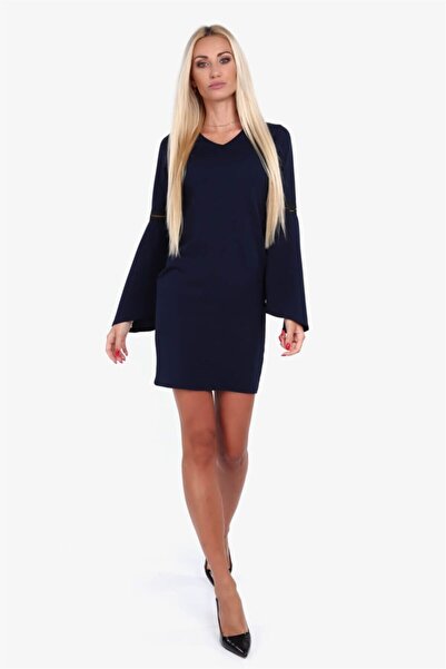 fasardi V Yaka Ispanyol Kol Mini Elbise