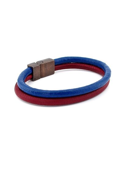 Solfera Claret Red Navy Blue Original Leather Metal Magnet Bracelet M016c