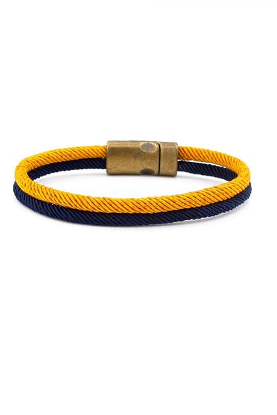 Solfera Mustard Navy Blue Two Rows Metal Magnet Men's Bracelet M014j