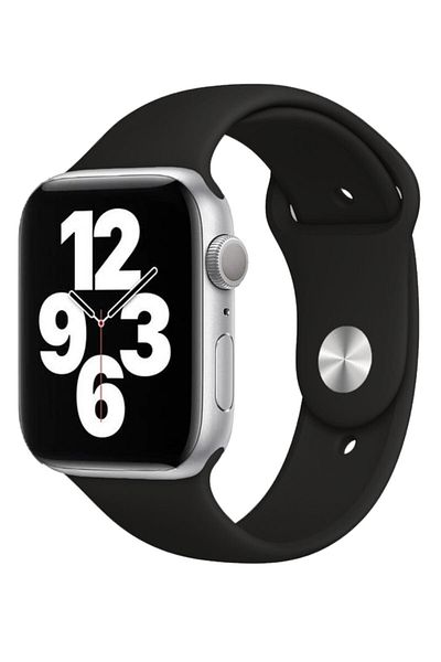 Quse Apple Watch Series - 46 مم، 45 مم، 44 مم، 42 مم، حزام سيليكون أسود، متوافق مع S/M