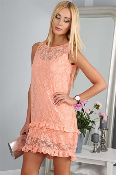 fasardi Astarlı Mini Dantel Elbise