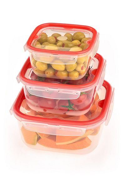Melkan Home Square Storage Container with Lockable Lid Set of 3 with Transparent Red Gasket