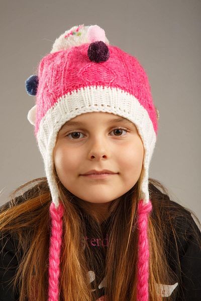 Dragora Girl's Beanie Wool Blended Knitted String with Pompom Detail Pink - Cream Standard Size