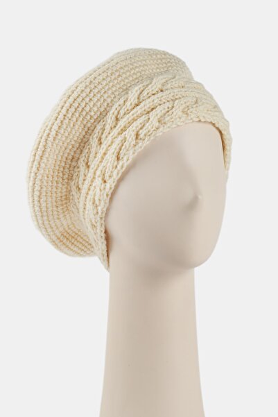 pinknite Krem Yünlü Ressam Kadın Bere